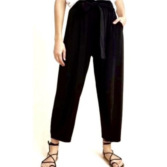 Anthropologie Frederica Harlem Belted Pants Sz Large Black Boho Goth - Picture 3 of 12